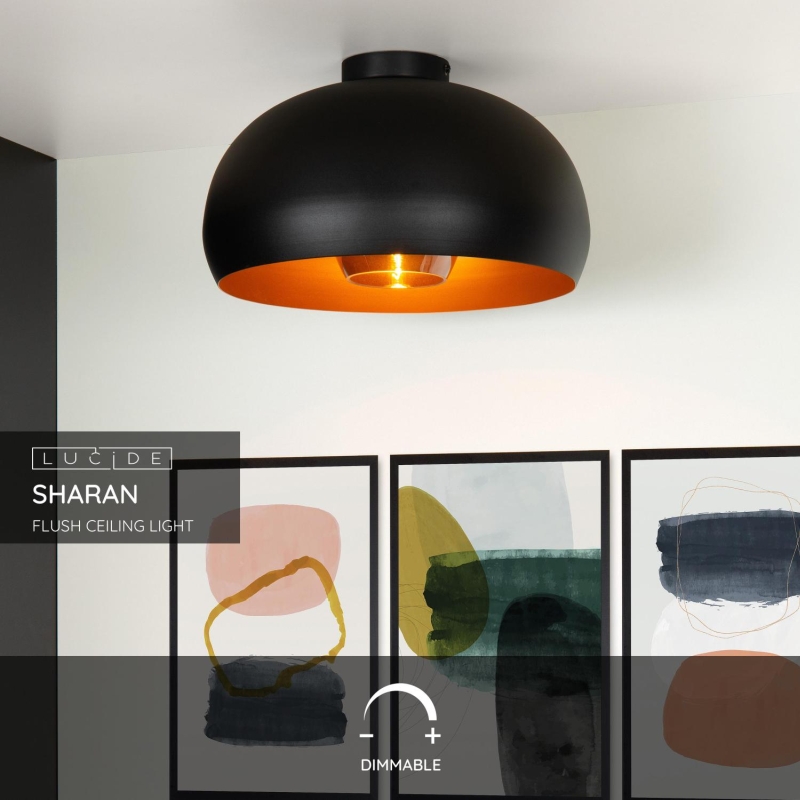 Lucide SHARAN - Zapustené stropné svietidlo - Ø 38 cm - 1xE27 - Čierne